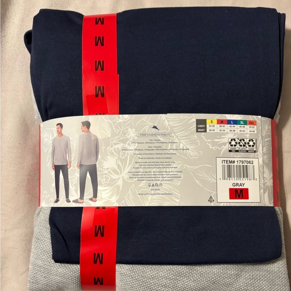 NWT Men’s Tommy Bahama Pajamas Blue / Gray Waffle Lounge Set 2-Piece Medium - Picture 6 of 6